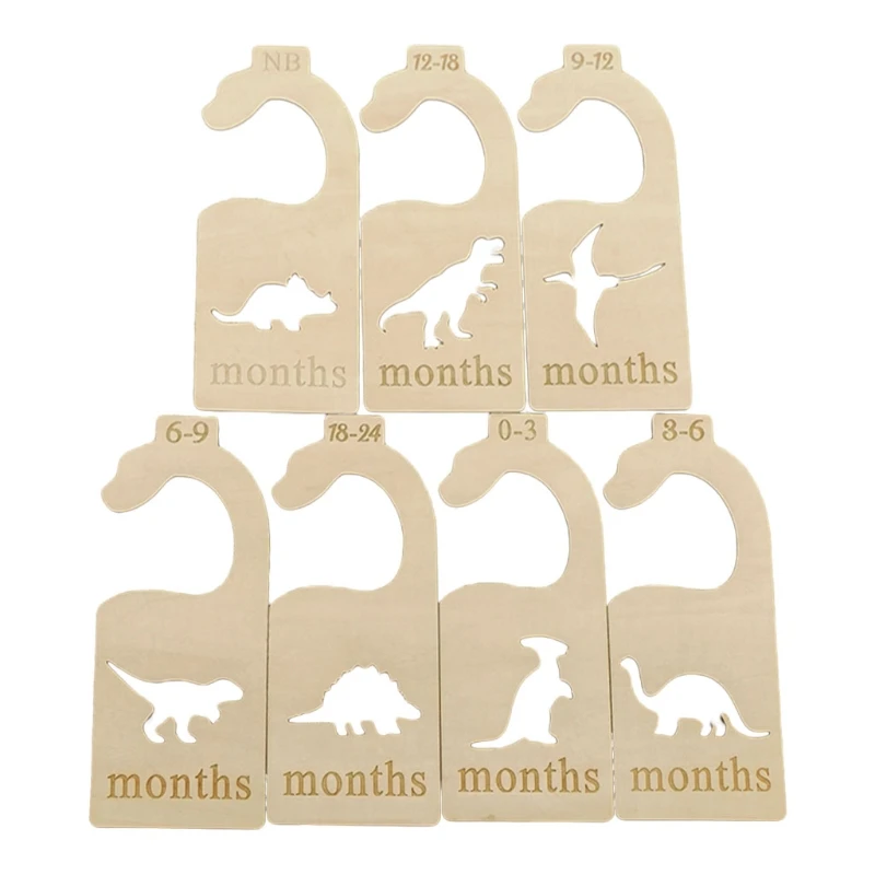 

7 Pcs Dinosaur Baby Closet Size Divider Wooden Baby Closet Organizers with Hook G99C