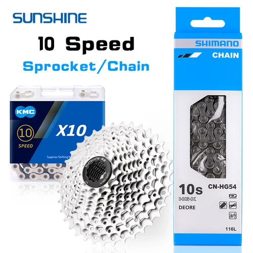 SUNSHINE-Cadena de bicicleta de carretera, Cassette KMC X10, Shimano HG54, 10V, 11-25/28/32/36/40/42/46/50T, 10 s, 116 eslabones para bicicleta de 10 velocidades