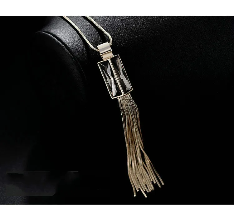 BYSPT Vintage Geometrical Crystal Pendant Necklace Elegant  Tassel Sweater Chain OL Long Necklace Jewelry Female Accessories