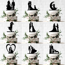 Personalized Acrylic Black happiness family Wedding Cake Topper,Bride Groom with children etc. ,Mr&Mrs Anniversary Party Decor