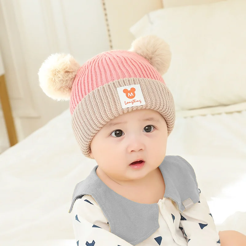 Newborn Baby Hat Scarf Set Pompom Cartoon Infant Baby Girl Boy Winter Hat For Kids Warm Knitted Children Boys Girls Beanie Cap