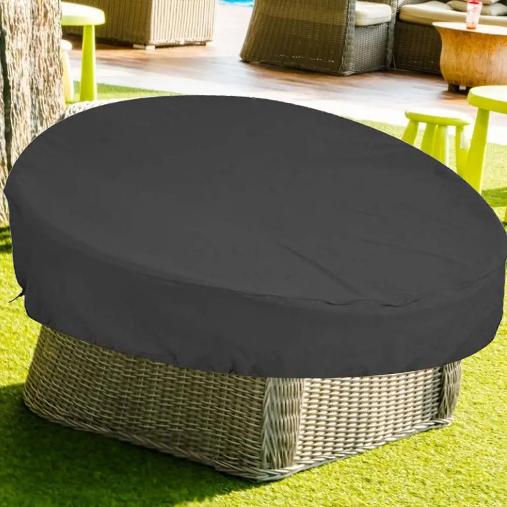 210D Oxford Cloth Black Round Furniture Cover Table Cover Outdoor Round Waterproof Daybed Cover Dustproof Garden Furniture Cover