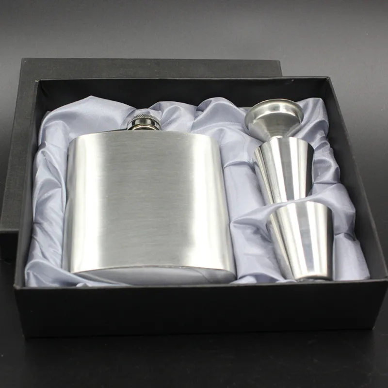 7oz Stainless Steel Hip Flask With Funnel Cups Mini Flagon Set Gift Box