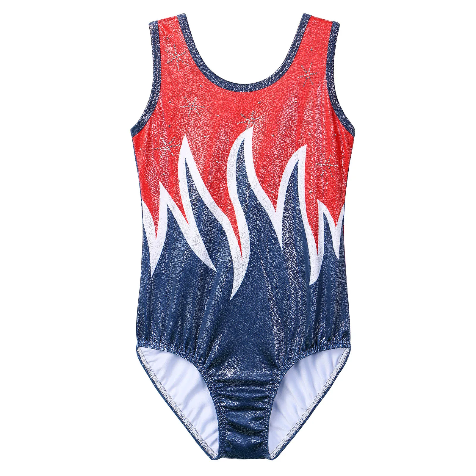 BAOHULU Teens Ballet Costume Flame Print Gymnastics Leotard One Piece Sleeveless Jumpsuit Kids Practice Outfit Dance Bodysuit