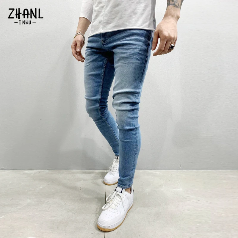 Streetwear Jeans Pria Kasual Ramping Ketat Pria Celana Denim Elastis Pinggang Slim Fit Fashion Pria Jalanan 2022 Pakaian Pria Vintage