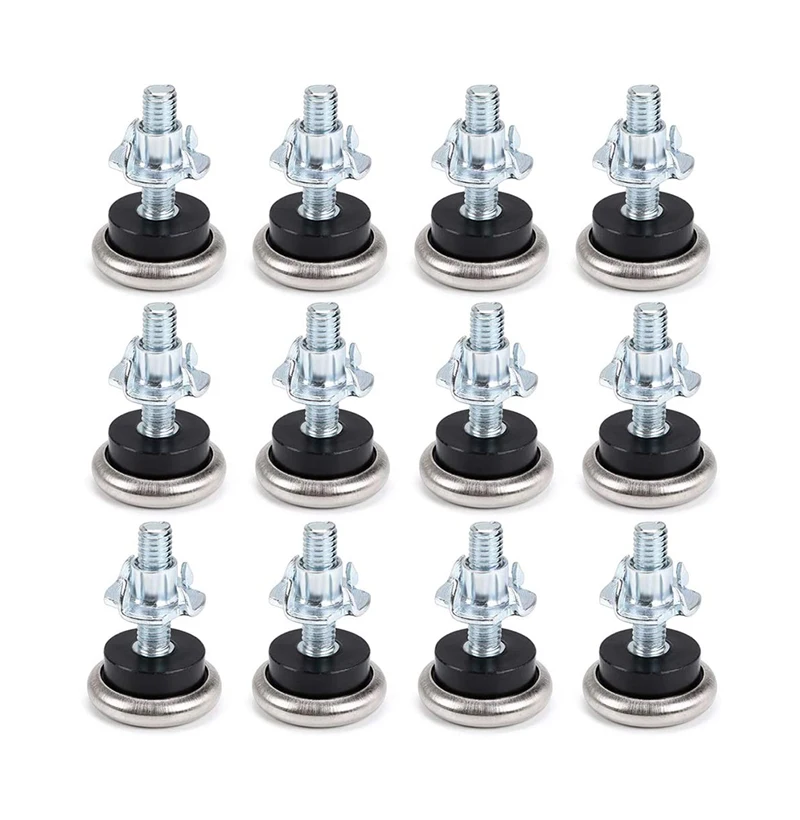 12Pcs Furniture Table Legs Felt Glide Pads M6 Adjustable Leveling Feet With T-Nut Leveler Sliders Protectors for Hardwood Floors