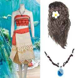 3pcs Kids Movie Princess Moana Coslay Costume +wig Maui Princess Cosplay Costume Children Christmas Costumes Party Dress