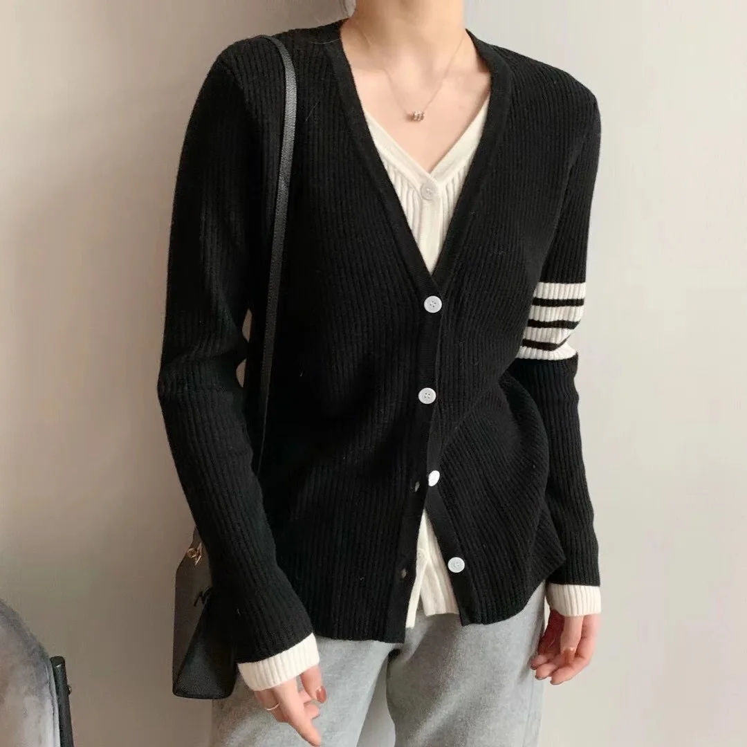 2021 New TB Cashmere cardigan Women three-color Long sleeve  V-Neck TB cashmere sweater cardigan Women