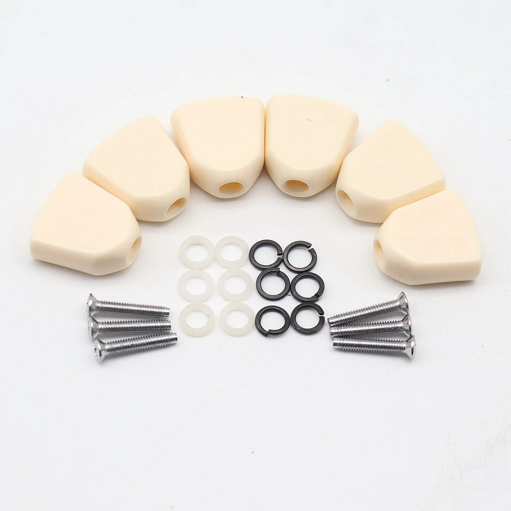 6pcs Wooden folk Electric Guitar Tuners handle Button head hat handle Plastic Trapezoid  hand Cream color