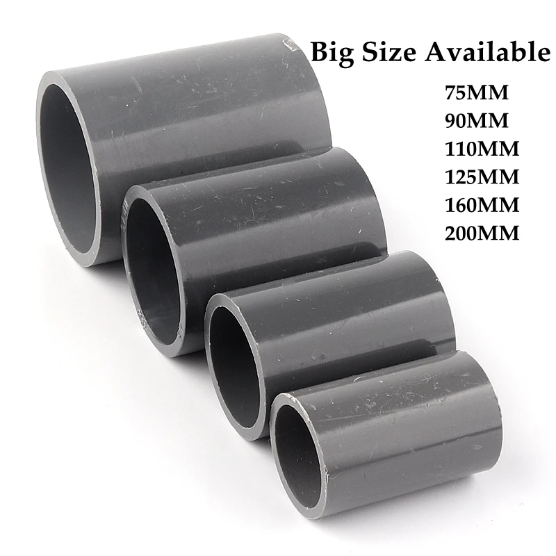 Big Size ID 63~160mm Mounting Hydroponics Pipe Straight Equal Connectors PVC Pipe Straight Connector Plastic Joint Fittings