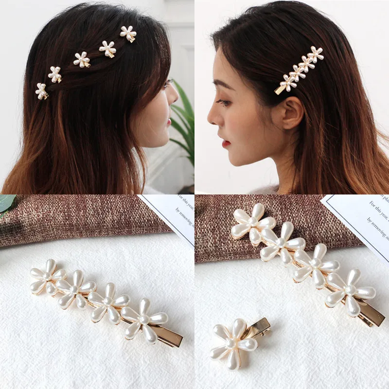 Imitation Pearl Flower Hair Clips for Girls Bohemian Sweet Multi Floral Hair Pins Fashion Korean Women Hair Accessories