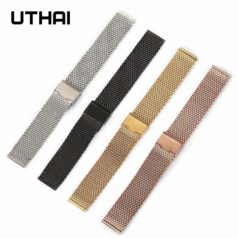 UTHAI P66 Watchband Stainless steel watch strap 1.0 line Milan mesh strap 18mm 20mm 22mm 24mm Band  wristband