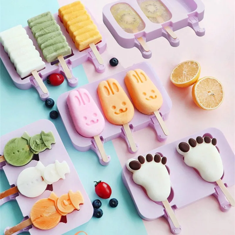 

Silicone Ice Cream Mold Reusable Popsicle Molds DIY Homemade Cute Cartoon Ice Cream Popsicle Ice Pop Maker Mould