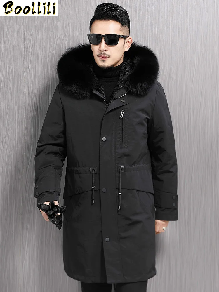 

Parka Real Boollili Fur Coat Men Winter Jacket Natural Mink Fur Liner Fox Fur Collar Hooded Overcoat Mens Mink Coat