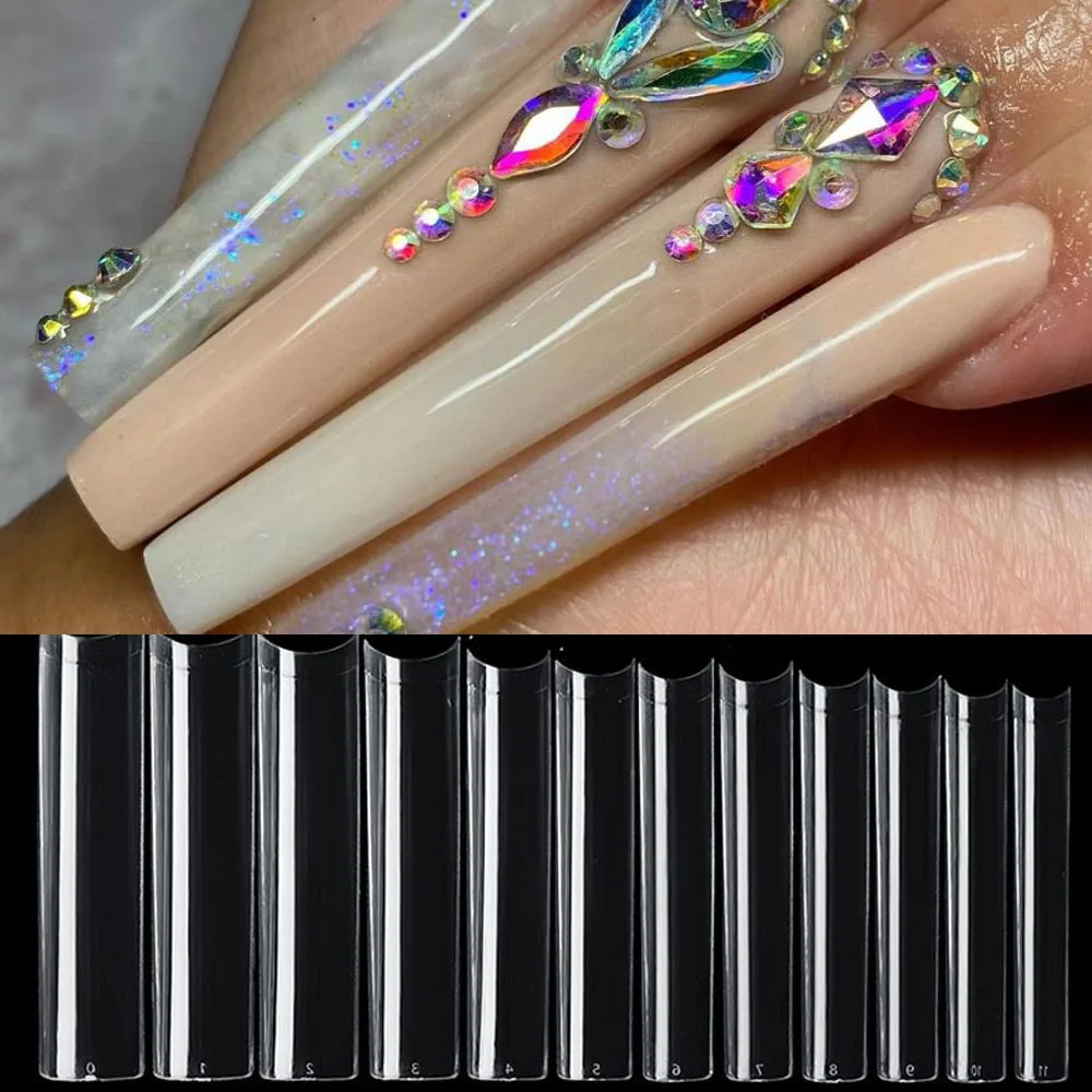 

504pcs/Bag XXXL No C-Curve Square Nail Tips Straight Half Cover Super Extra Long False Nails Art Clear-Natural 3XL Fake Nails