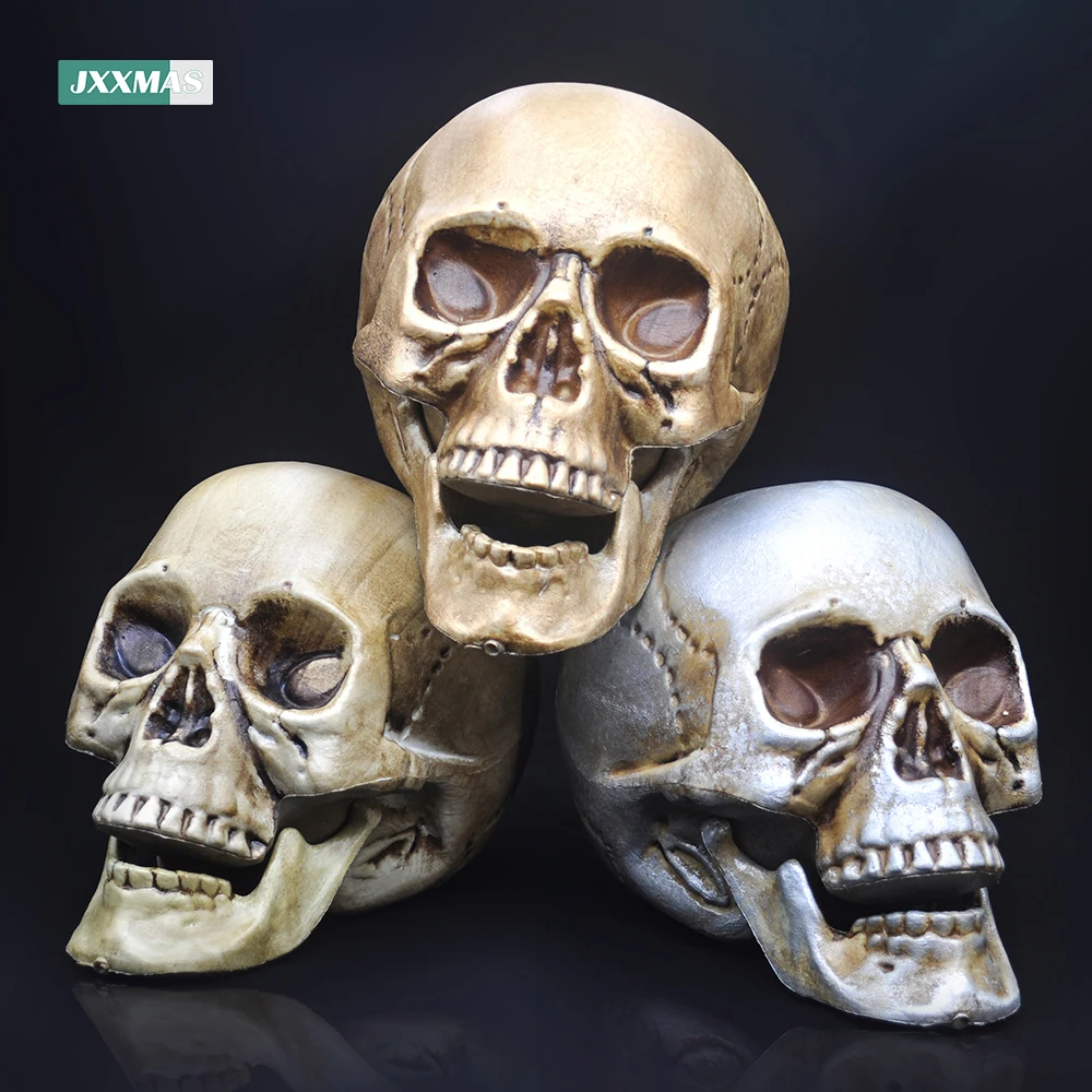 Halloween Style Plastic Humanity Skull Decor Prop Skeleton Head Cranium Haunted House Statue Party Home Decoration Game Supplies