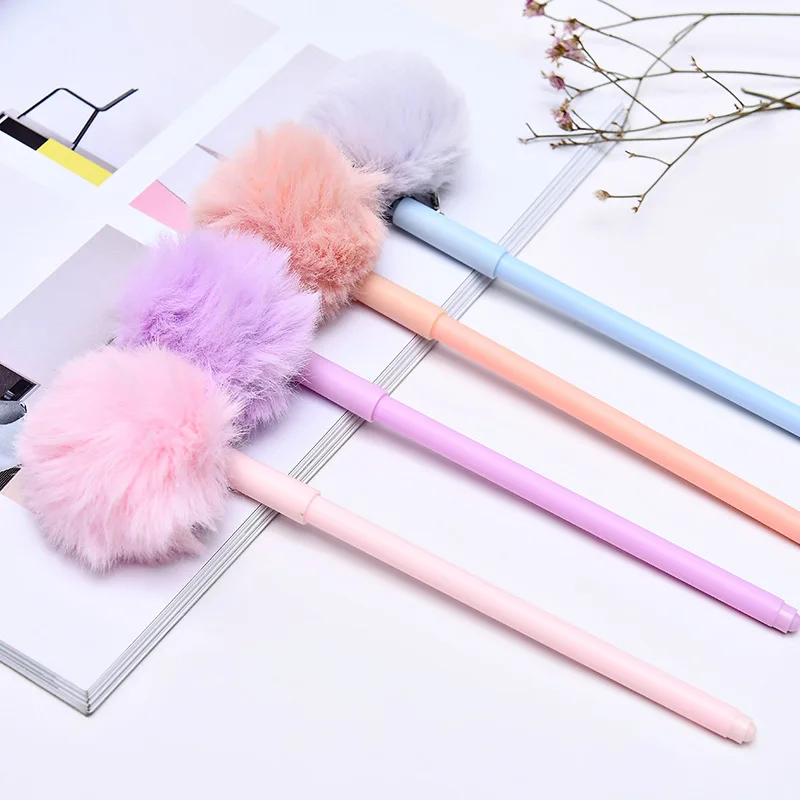 48PCS Office Stationery Creative Hair Ball Gel Custom Student Gel Pens Wholesale kawaii school supplies