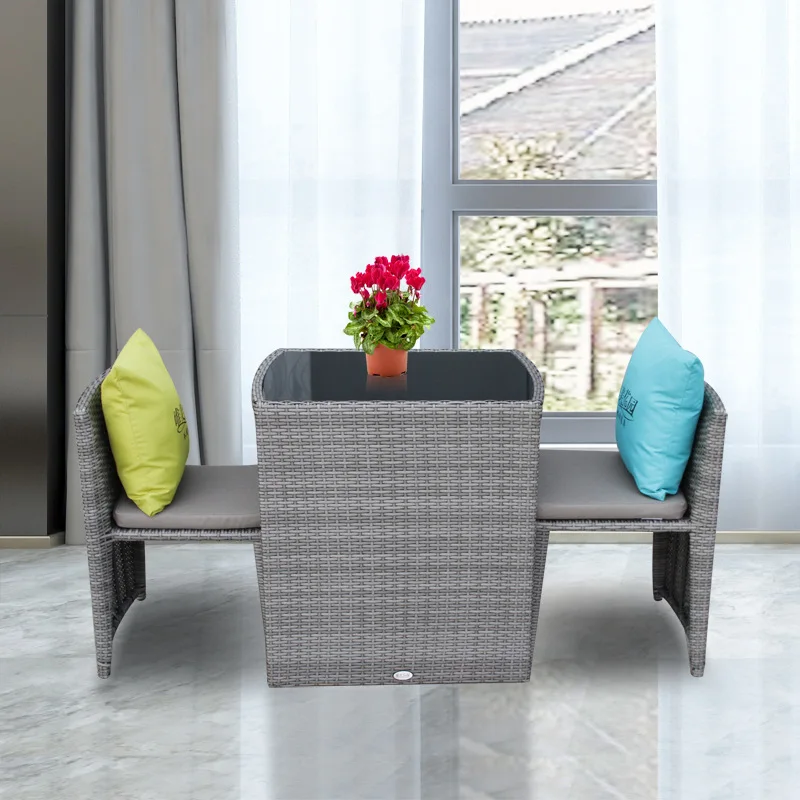 Cadeira de vime, três peças, mesa de chá, combinação área externa, pequena mesa redonda, mini cadeira criativa, mesa de lazer, varanda