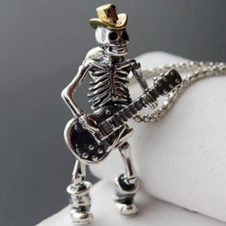 Vintage Gothic Skull Pendant Suitable for Men\'s Fashion Hip Hop Rock Party Necklace Playing Guitar Halloween Ornaments