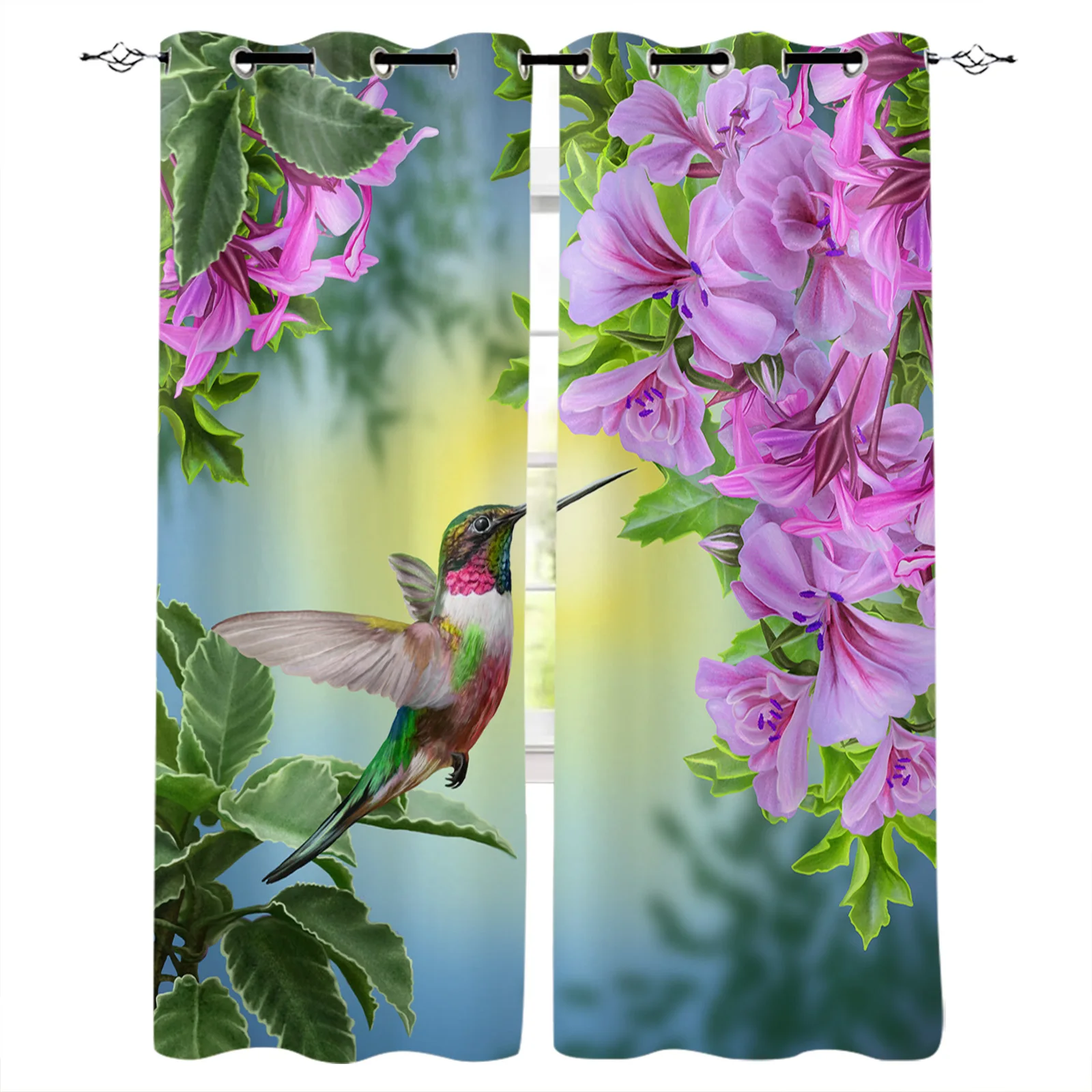 Plant Flower Hummingbirds Blackout Curtains For Living Room Window Curtains For Bedroom Kitchen Curtains Drapes Blinds