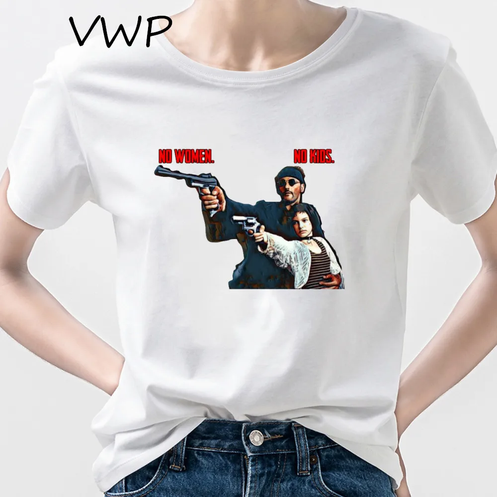 Funny Cartoon Print Leon The Professional T Shirt Women Movie Tshirt Women Graphic Black Tees Female T-shirt Fashion Woman Tops