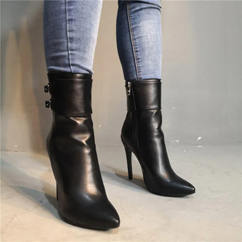 

сапоги женские Sexy fashion black ankle boots for woman high heels pointed toe chaussure femme Chelsea boots Sock Fetish shoes