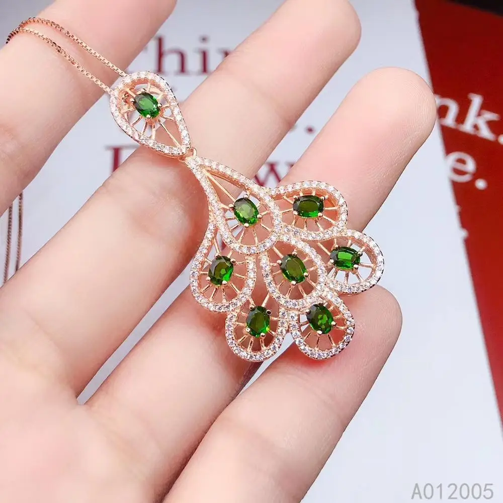 

KJJEAXCMY Fine Jewelry 925 Sterling Silver inlaid Natural gemstone diopside Female Miss Girl Woman Pendant Necklace chain