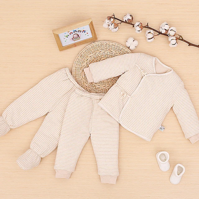 Organic Cotton Winter Thicken Quilted 3pcs Kids Pajamas Clothing Set Newborn Kids T-shirt+pants Suit Clothes Sets Baby Underwear