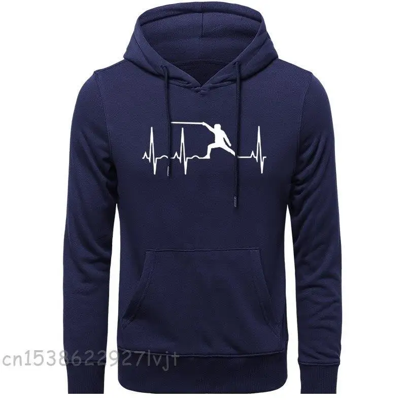 Men Hoodies Fencing Heartbeat Fencers Foil Epee Saber Women Hoodie Sweatshirts Fleece Premium Cotton Long Sleeve Clothing
