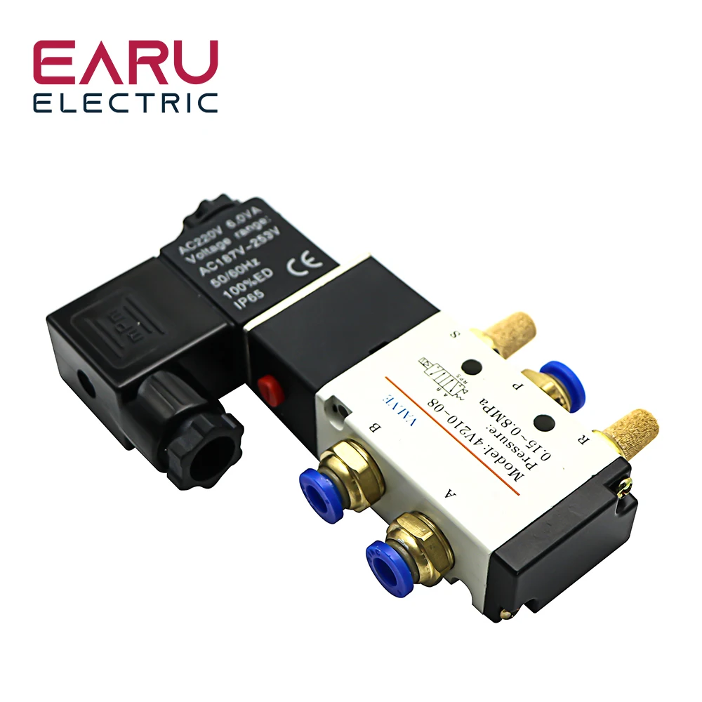 Pneumatic Electric Solenoid Valve 4V210-08 5 Way 2 Position Control Air Gas Magnetic Valve 12V 24V 220V 4mm-12mm Hose Fittings