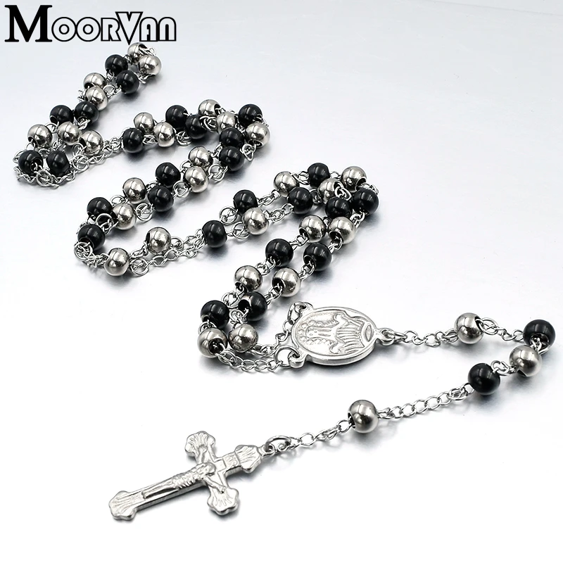 Moorvan Vintage Necklace For Men/Women Stainless Steel Rosary Religion Jewellery, Wholesale VRN17