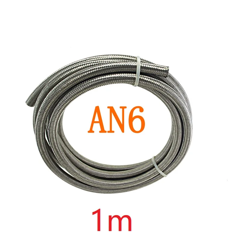 Universal 1M AN Racing Fuel Hose Stainless Steel Braided  Brake Fuel Oil Line AN6 AN8 AN10 Hose Pipe Silver