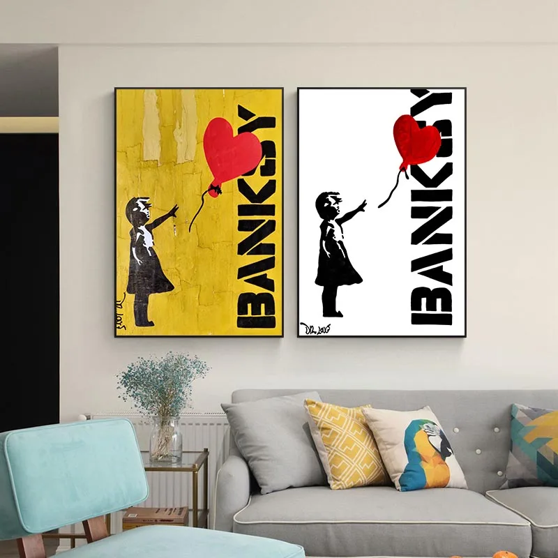 

Love Hearts Graffiti Banksy Wall Art Canvas Painting Posters and Prints Abstract Wall Pictures for Living Room Decor