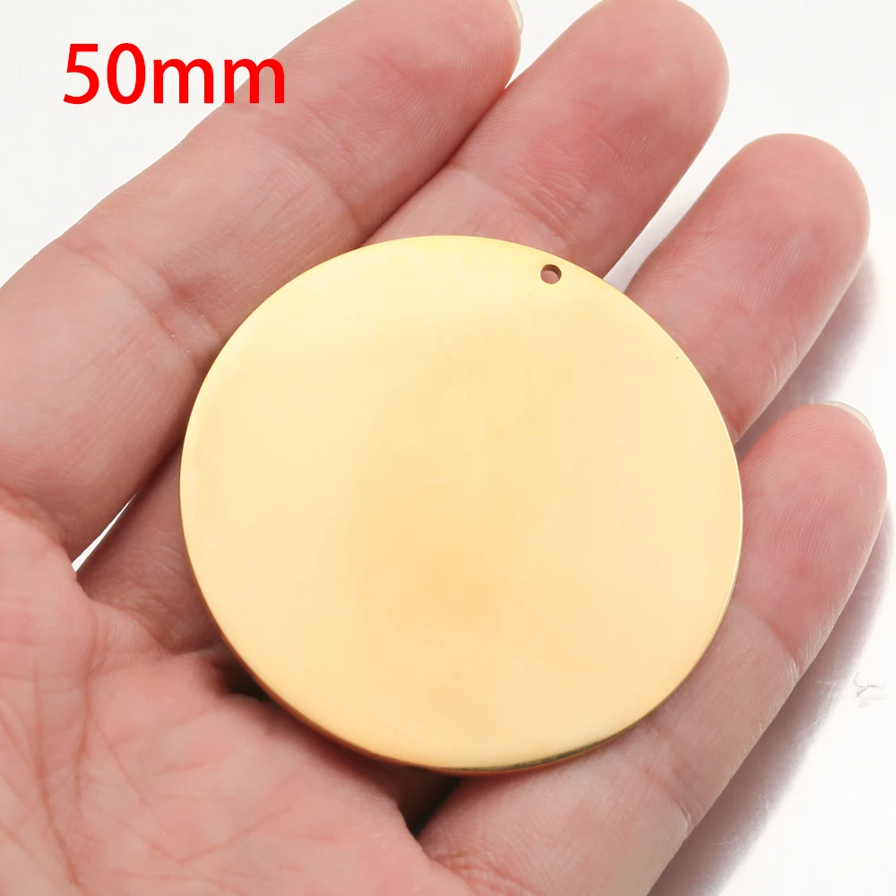 Stainless Steel Large Gold Plated 50MM Dia Stamping Blank Disc Pendant Mirror Flat-plate Round Sheet DIY Model Jewelry Findings