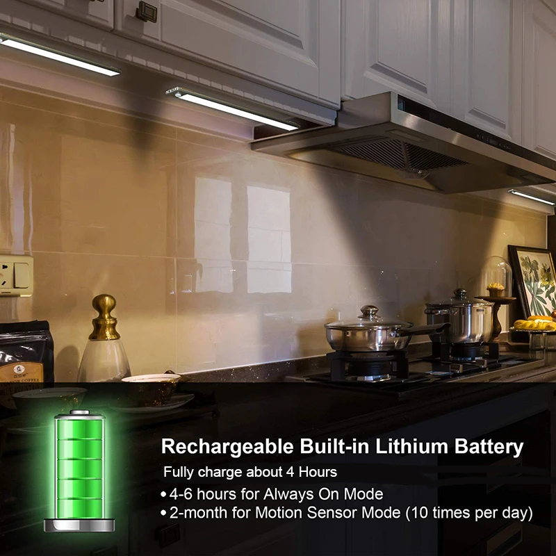 70 LED PIR Motion Sensor Under Cabinet Light USB Rechargeable Night Light With Motion Sensor For Closet Wardrobe Kitchen Indoor