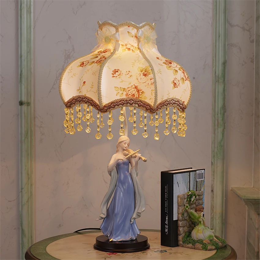 European court cloth table lamps bedroom bedside princess living room children Nordic deco wedding gift desk lights fixtures