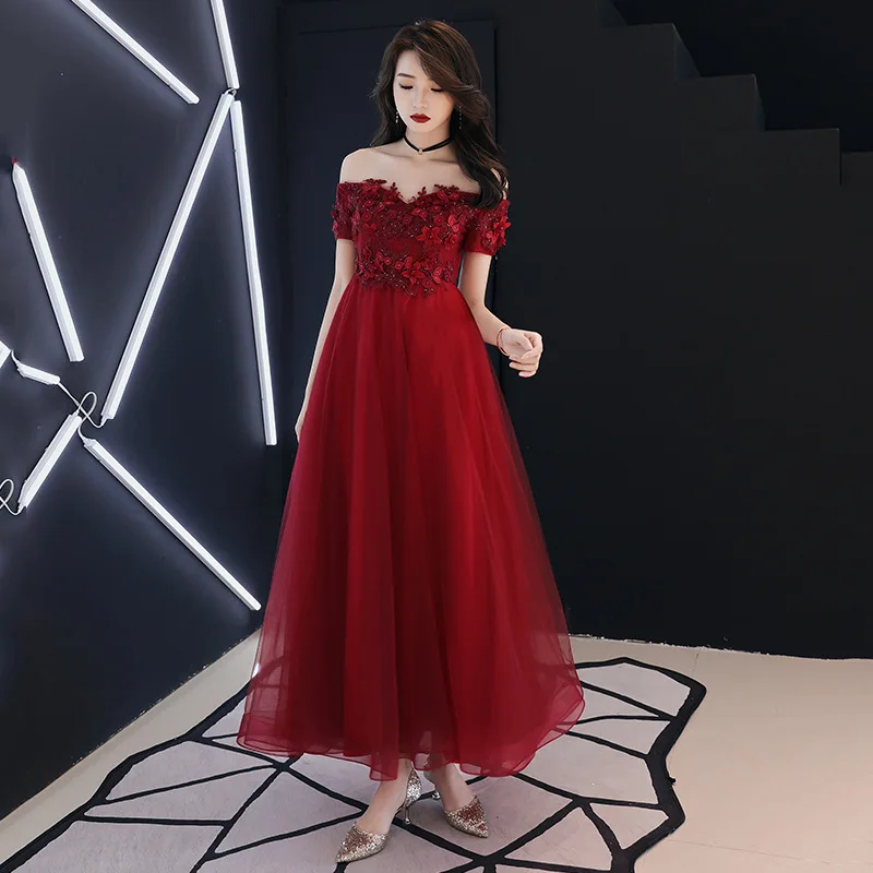 Long Evening Dresses It\'s Yiiya BR254 Elegant Appliques Women Party Gowns Ankle Length Formal Dress Boat Neck Evening Vestido