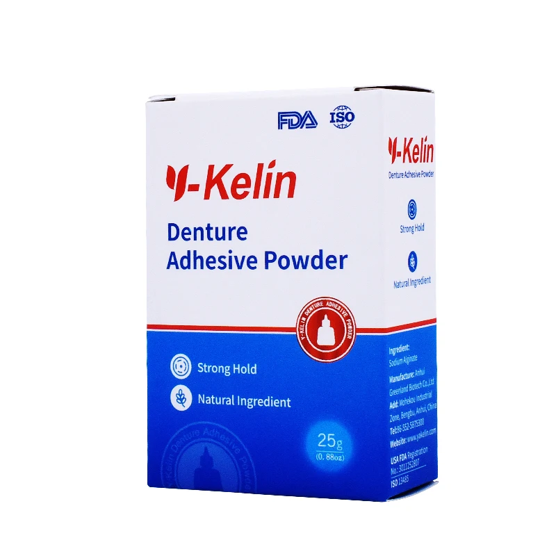 Y-kelin-polvo adhesivo para dentadura, 25g, pegamento alimentado, fórmula Original, sin Zinc, sujeción Extra fuerte para parte superior inferior,