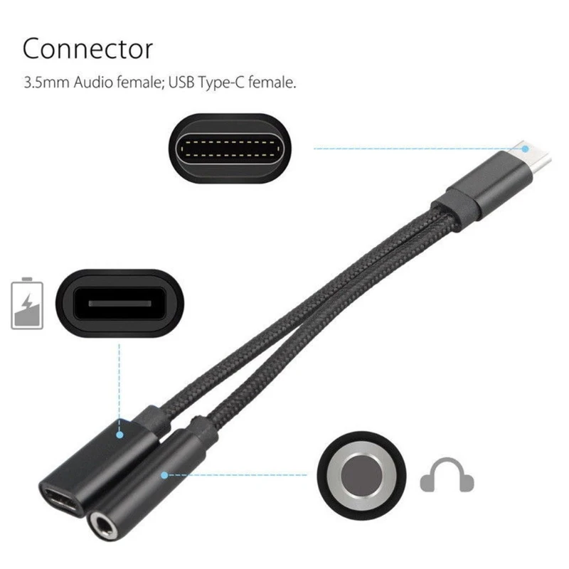 USB C إلى 3.5 مللي متر محول مقبس سماعة الرأس متوافق مع نوع C إلى سماعة مساعد كابل محول صوت رقمي