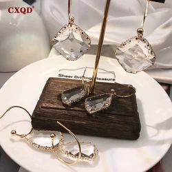 CXQD Popular White Geometric Drop Dangle Earrings for Women New Bijoux Square Clear Crystal Statement Ladies Jewelry Gifts