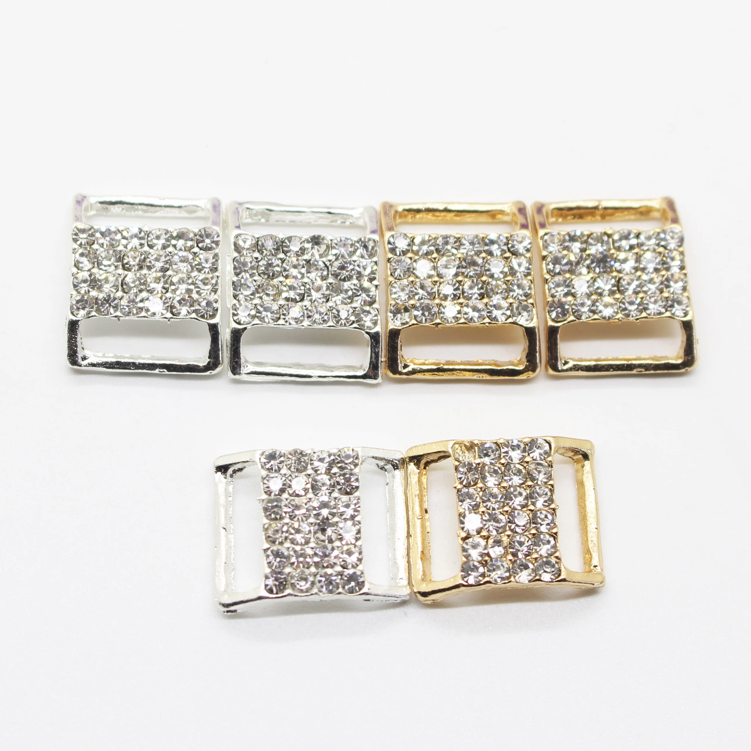 Mini rectangular rhinestone double buckle 10pc 12*15mm metal crystal underwear connector clothing accessories DIY craft supplies