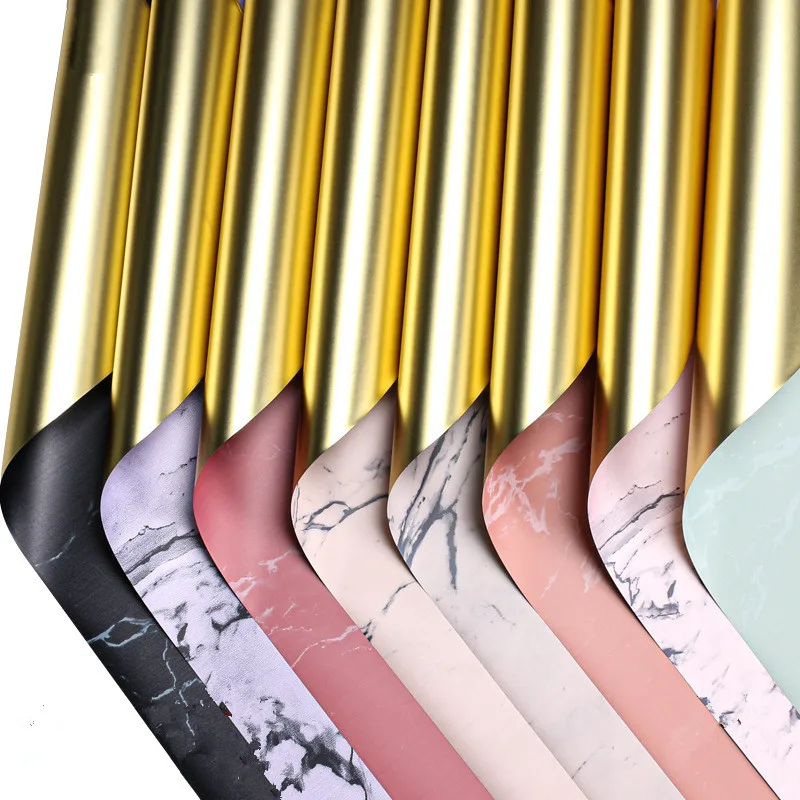 

58cmx10m Gold Flower Wrapping Paper Marble Rose Package Paper Bouquet Floral Packaging Material Gift Wrapping Paper Roll