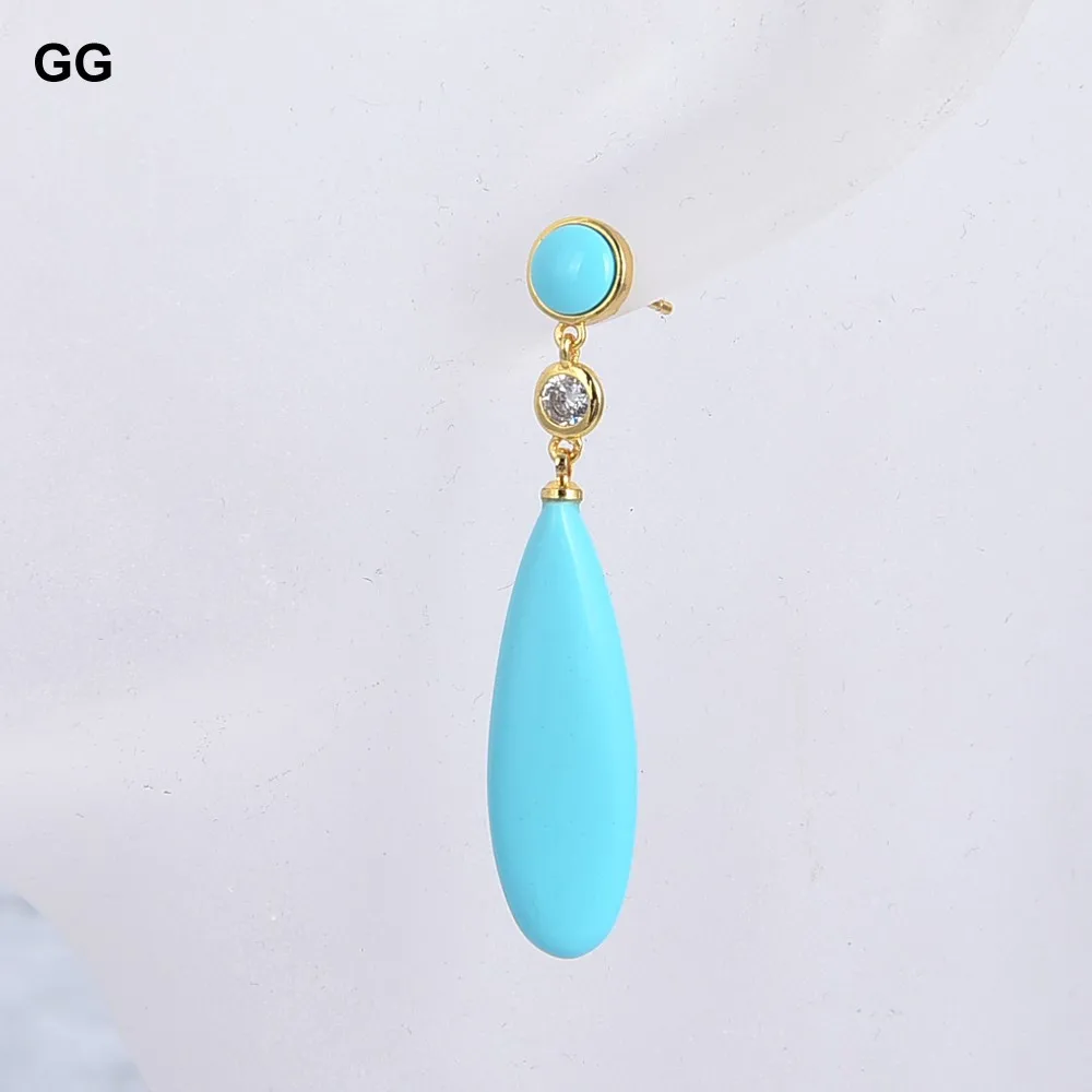 GuaiGuai Jewelry Teardrop Blue Turquoise Gold Color Plated Stud Earrings Ethnic Style For Women