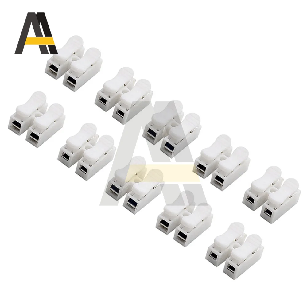 10 pces CH-2 fio da mola conector rápido 2p terminais de friso elétrico bloco de emenda cabo braçadeira fácil ajuste tira conduzida