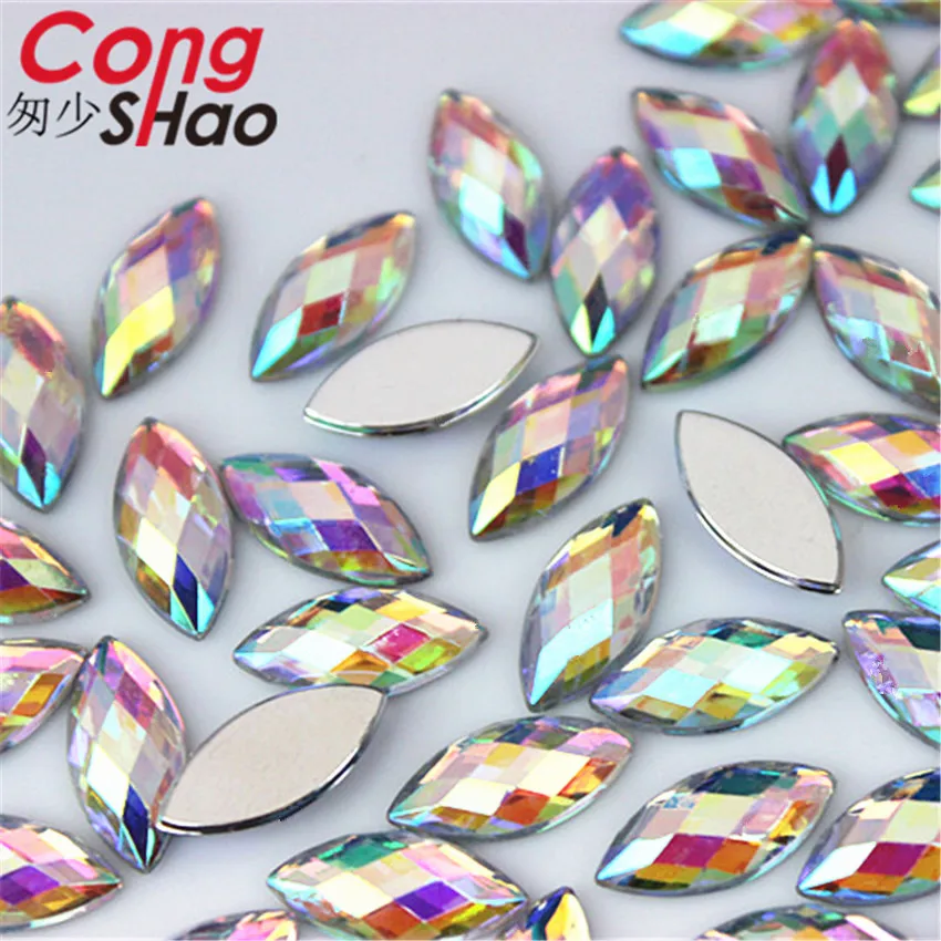 Cong Shao 100PCS 7*15mm Colorful Horse Eye Flatback Acrylic Rhinestone Trim Stones And Crystals DIY Decoration Accessories 8Y720