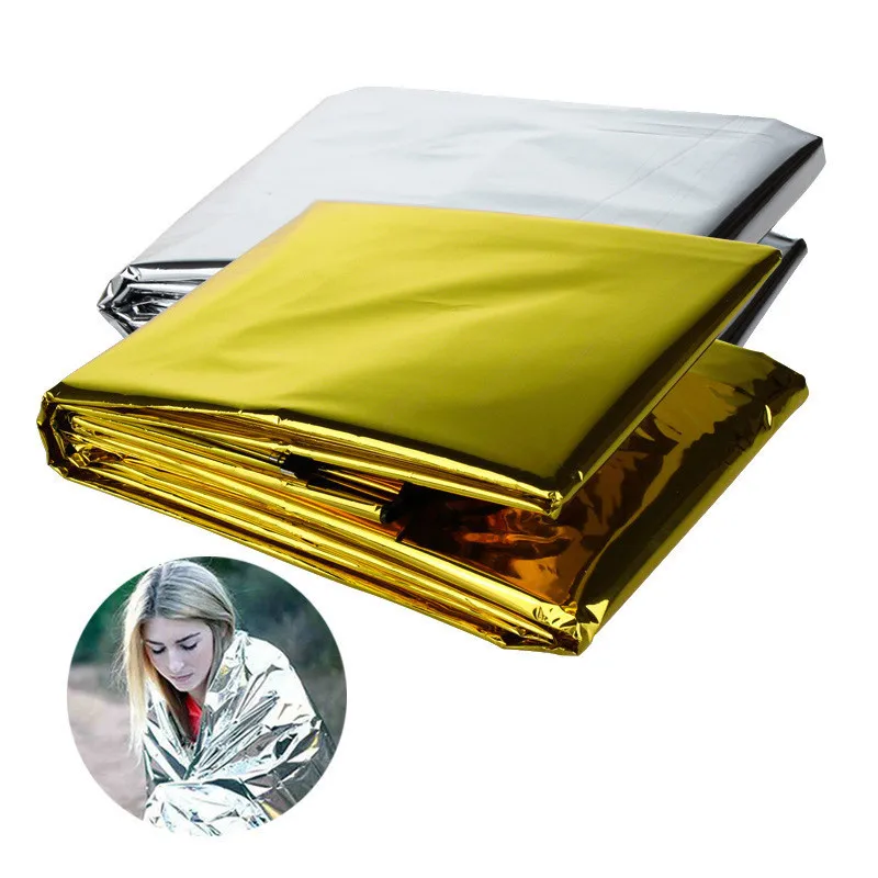 Outdoor Waterproof Emergency Blanket 160*210cm Lifesaving Thermal Insulation First Aid Rescue Blanket Gold Silver Double Color