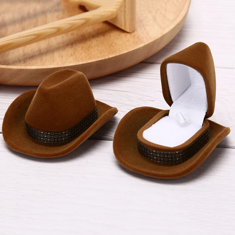 1Pcs Creative Cowboy Hat Shape Rings Box Velvet Jewelry Display Box Storage Case Jewelry Packaging Display New