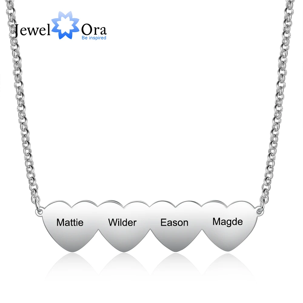 JewelOra Personalized Engraving 2-5 Names Heart Pendant Necklace Customized Family Chain Necklaces for Women Christmas Gifts