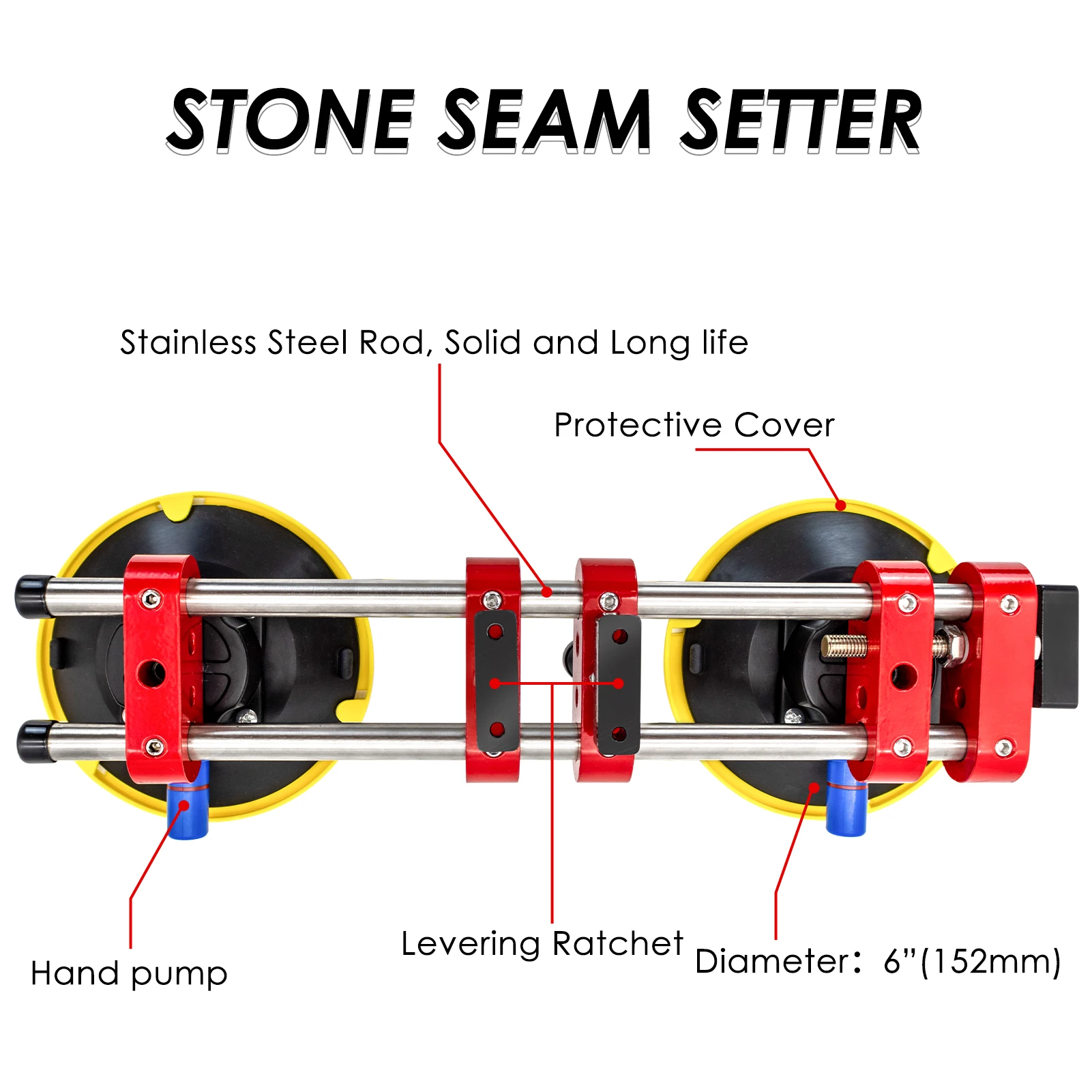 Adjustable Seamless Stone Seam Setter 6 Inch Vacuum Suction Cup Setter with Pressure Guage for Tile Joint Leveling Hand Tool