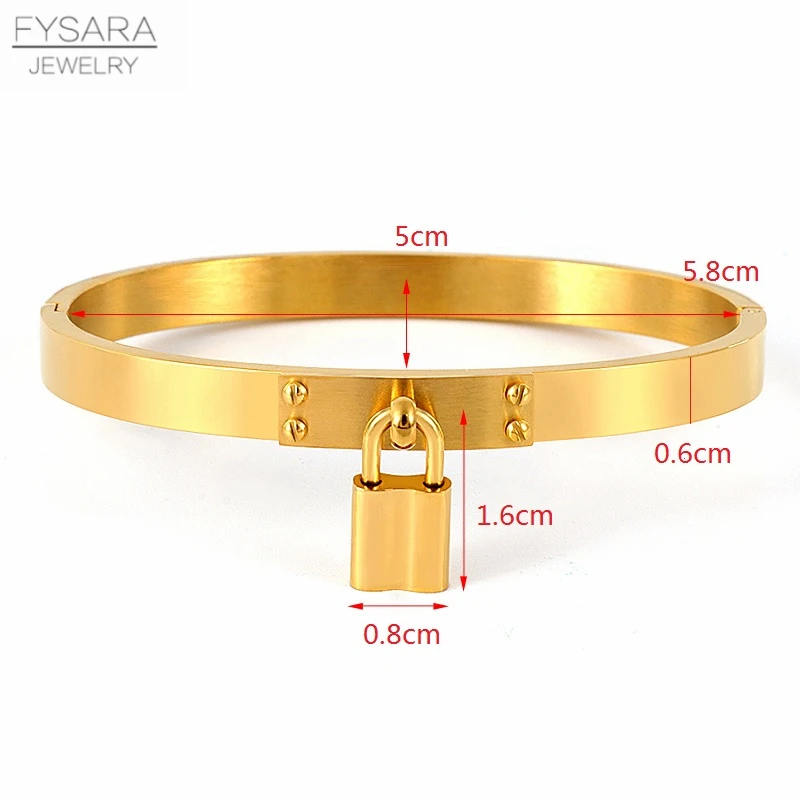 FYSARA Fashion Lock Charm Bracelets Stainless Steel Black Gold Color Metal Buckle Bangles Female Party Simple Jewery